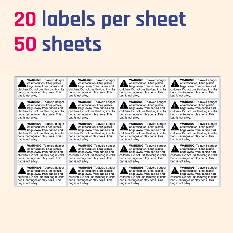 TownStix Suffocation Warning Labels Stickers, Hazard Risk for Plastic Bags - 2.4" x 1", 1000 Pieces - Image 4